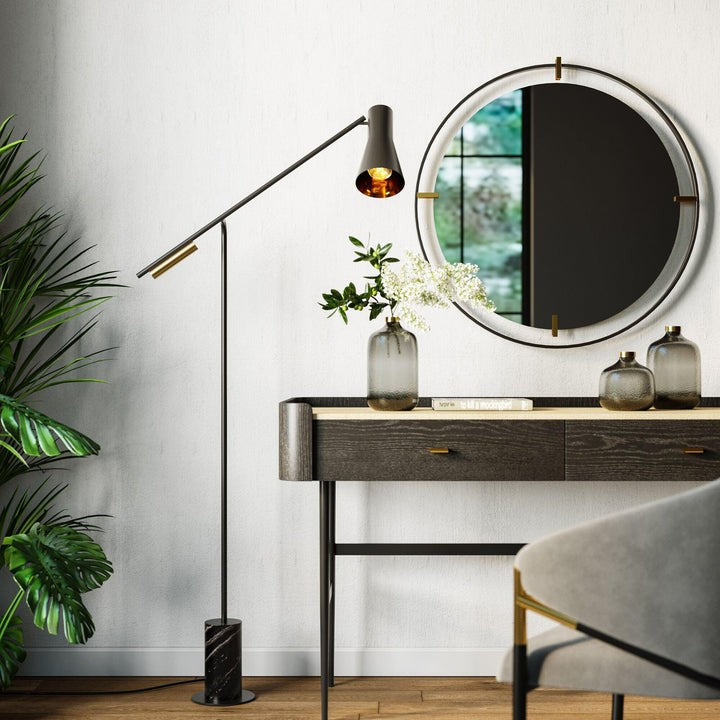 Scandinavian Black Metal & Marble Floor Lamp