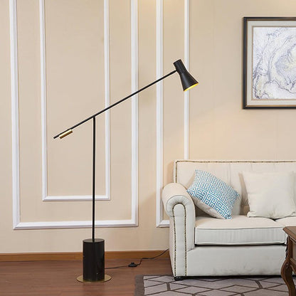 Scandinavian Black Metal & Marble Floor Lamp