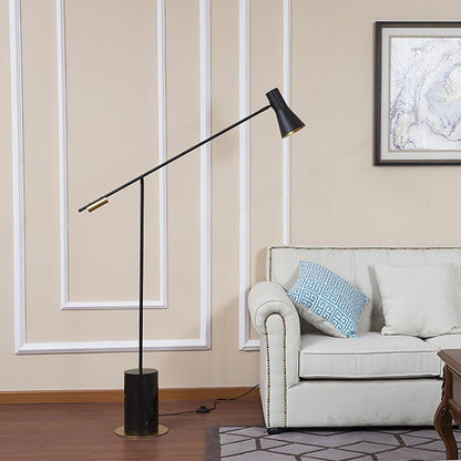 Scandinavian Black Metal & Marble Floor Lamp