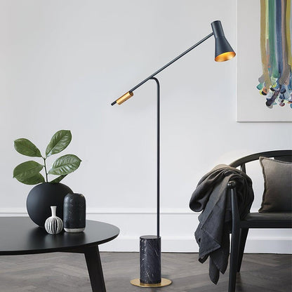 Scandinavian Black Metal & Marble Floor Lamp