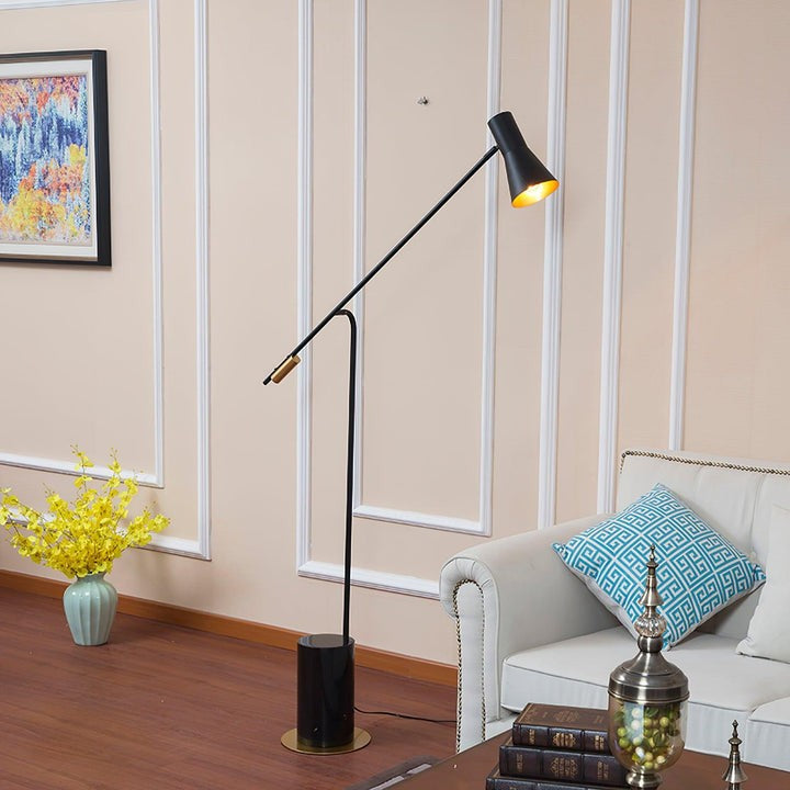Scandinavian Black Metal & Marble Floor Lamp