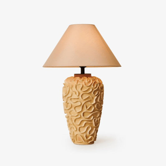 Sculptural Ceramic Table Lamp with Beige Fabric Shade