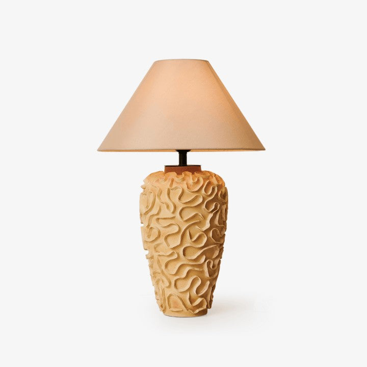 Sculptural Ceramic Table Lamp with Beige Fabric Shade