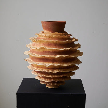 Sculptural Ceramic Table Lamp with Beige Fabric Shade