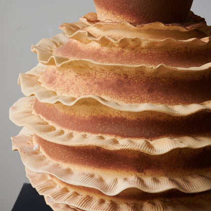 Sculptural Ceramic Table Lamp with Beige Fabric Shade