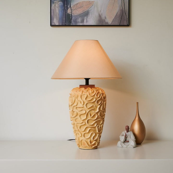 Sculptural Ceramic Table Lamp with Beige Fabric Shade
