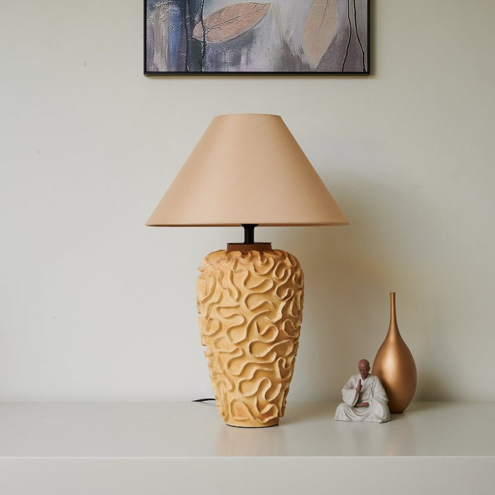 Sculptural Ceramic Table Lamp with Beige Fabric Shade