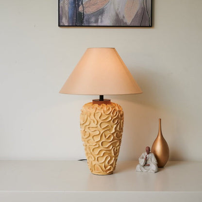 Sculptural Ceramic Table Lamp with Beige Fabric Shade