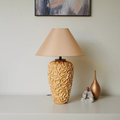 Sculptural Ceramic Table Lamp with Beige Fabric Shade