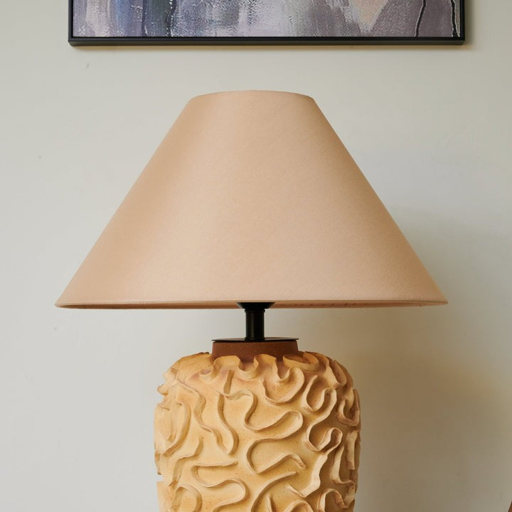Sculptural Ceramic Table Lamp with Beige Fabric Shade