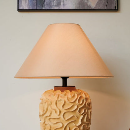 Sculptural Ceramic Table Lamp with Beige Fabric Shade