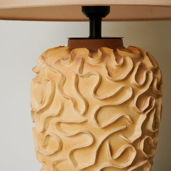 Sculptural Ceramic Table Lamp with Beige Fabric Shade