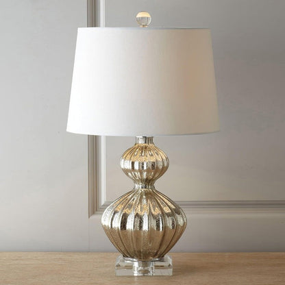 Silver Mercury Glass Table Lamp with Linen Drum Shade