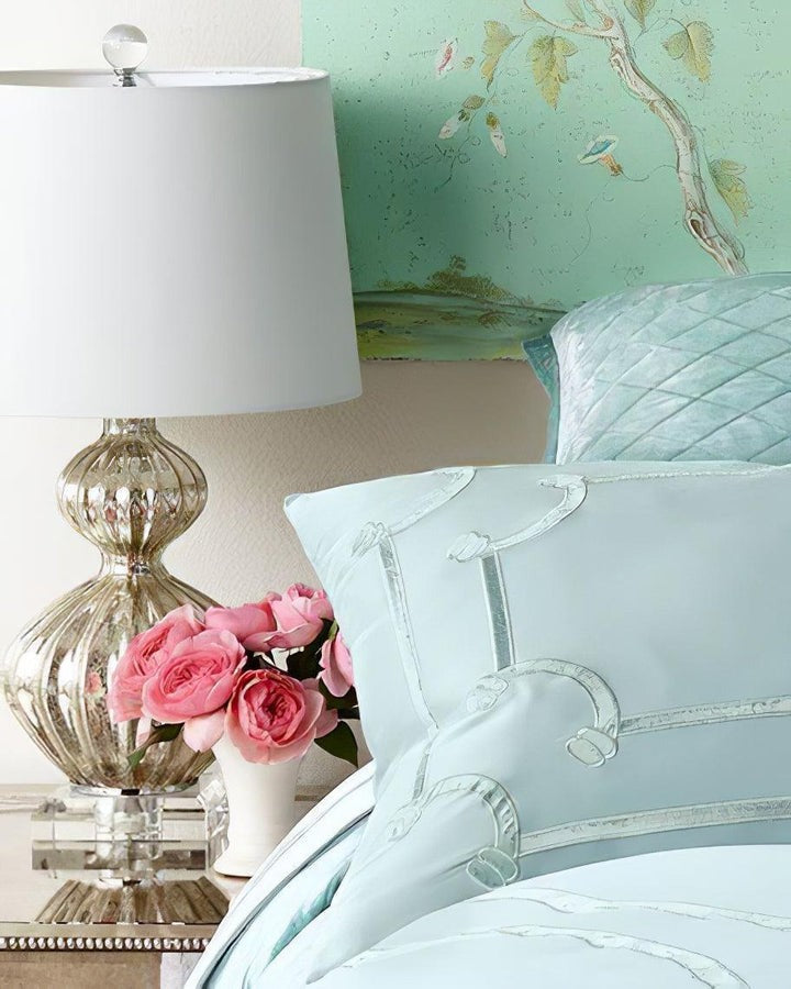 Silver Mercury Glass Table Lamp with Linen Drum Shade