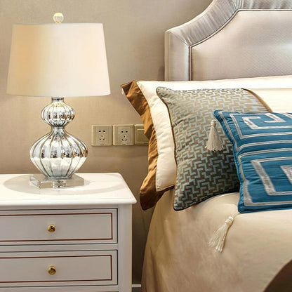 Silver Mercury Glass Table Lamp with Linen Drum Shade