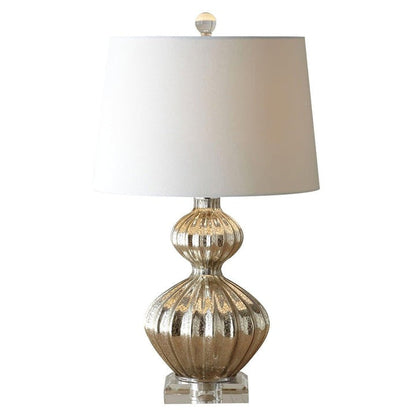 Silver Mercury Glass Table Lamp with Linen Drum Shade