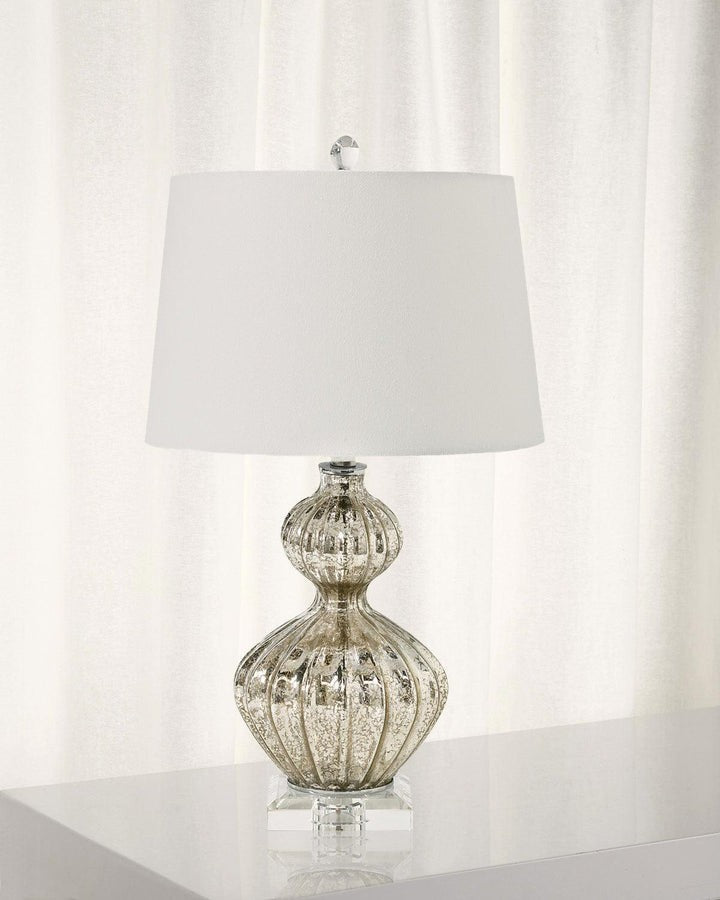 Silver Mercury Glass Table Lamp with Linen Drum Shade