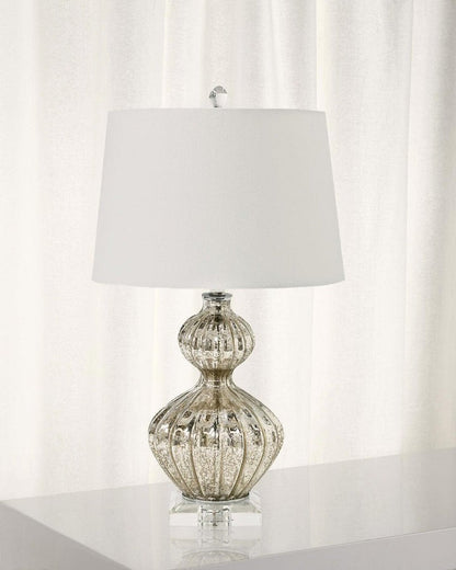Silver Mercury Glass Table Lamp with Linen Drum Shade