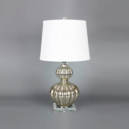 Silver Mercury Glass Table Lamp with Linen Drum Shade