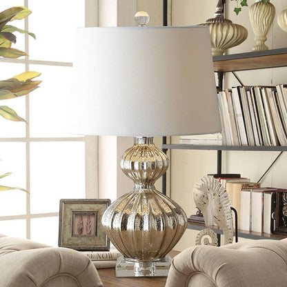 Silver Mercury Glass Table Lamp with Linen Drum Shade