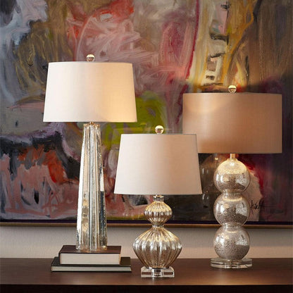 Silver Mercury Glass Table Lamp with Linen Drum Shade