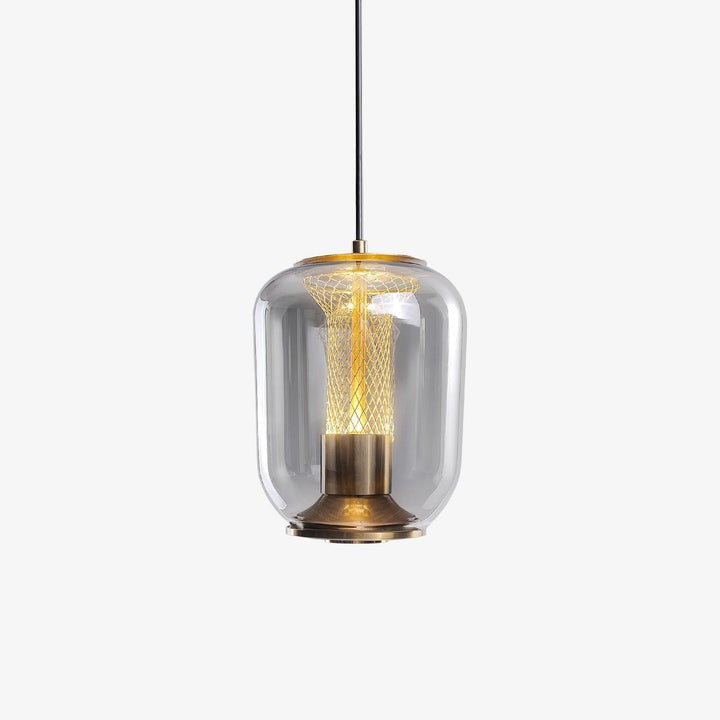 Smoke Gray LED Glass Pendant Light with Gold Accents
