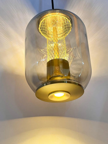 Smoke Gray LED Glass Pendant Light with Gold Accents