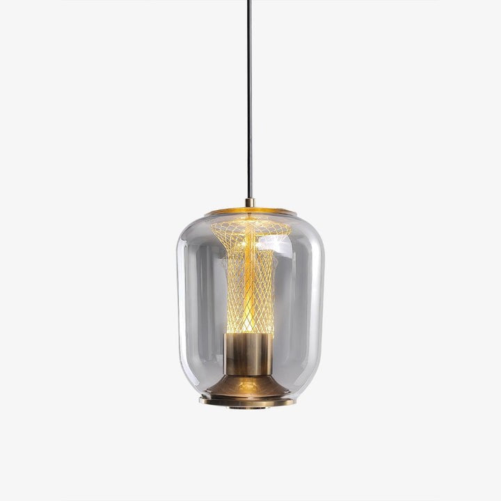 Smoke Gray LED Glass Pendant Light with Gold Accents