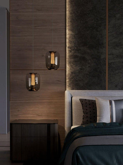 Smoke Gray LED Glass Pendant Light with Gold Accents