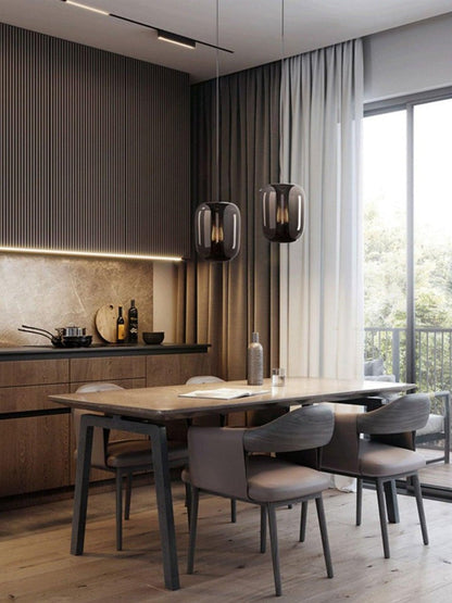 Smoke Gray LED Glass Pendant Light with Gold Accents