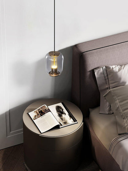 Smoke Gray LED Glass Pendant Light with Gold Accents