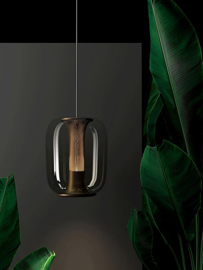 Smoke Gray LED Glass Pendant Light with Gold Accents