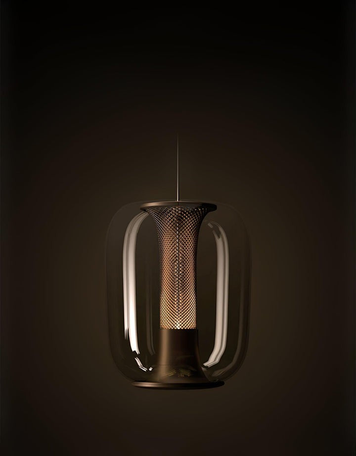 Smoke Gray LED Glass Pendant Light with Gold Accents