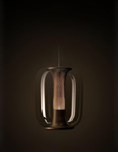 Smoke Gray LED Glass Pendant Light with Gold Accents