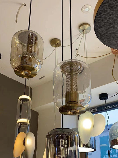 Smoke Gray LED Glass Pendant Light with Gold Accents