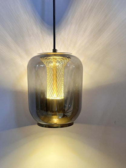 Smoke Gray LED Glass Pendant Light with Gold Accents
