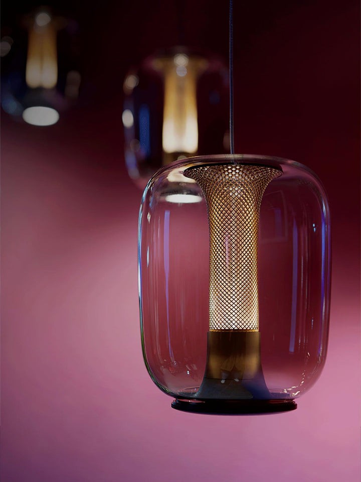 Smoke Gray LED Glass Pendant Light with Gold Accents