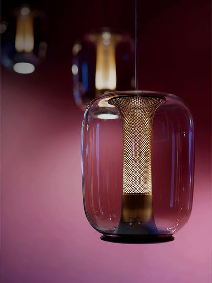 Smoke Gray LED Glass Pendant Light with Gold Accents
