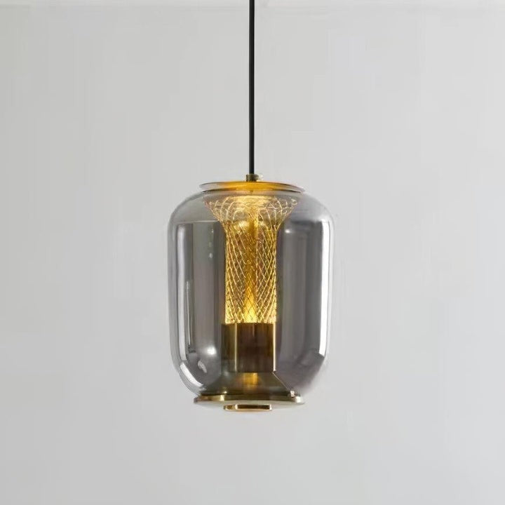 Smoke Gray LED Glass Pendant Light with Gold Accents