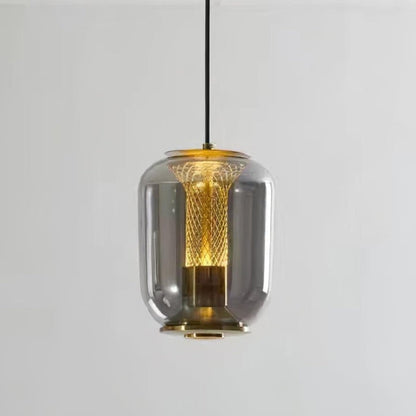 Smoke Gray LED Glass Pendant Light with Gold Accents