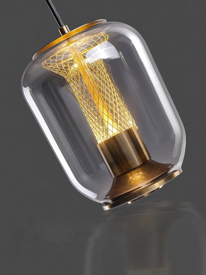 Smoke Gray LED Glass Pendant Light with Gold Accents