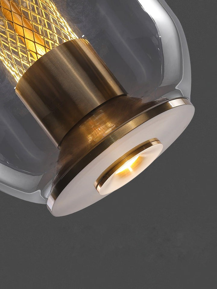 Smoke Gray LED Glass Pendant Light with Gold Accents