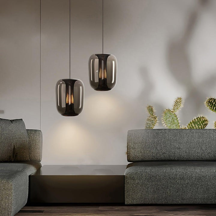 Smoke Gray LED Glass Pendant Light with Gold Accents