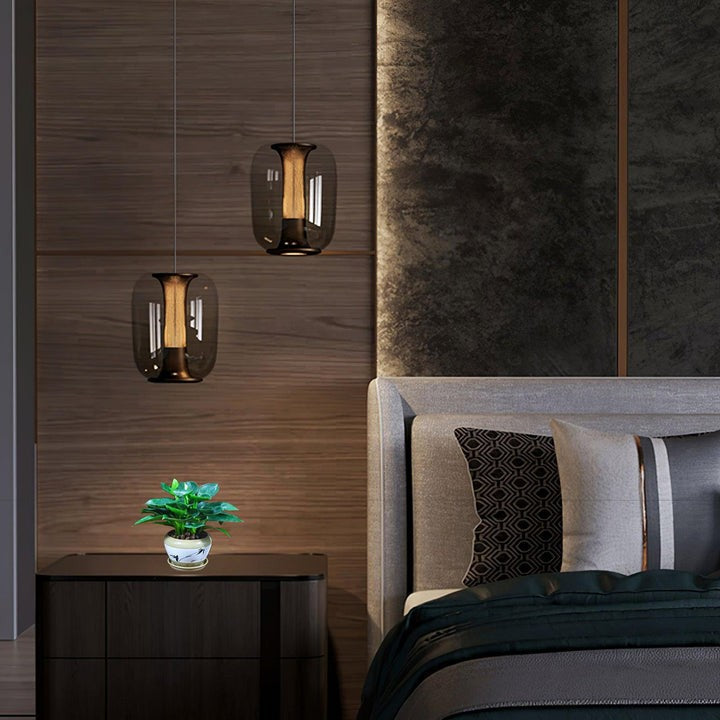 Smoke Gray LED Glass Pendant Light with Gold Accents