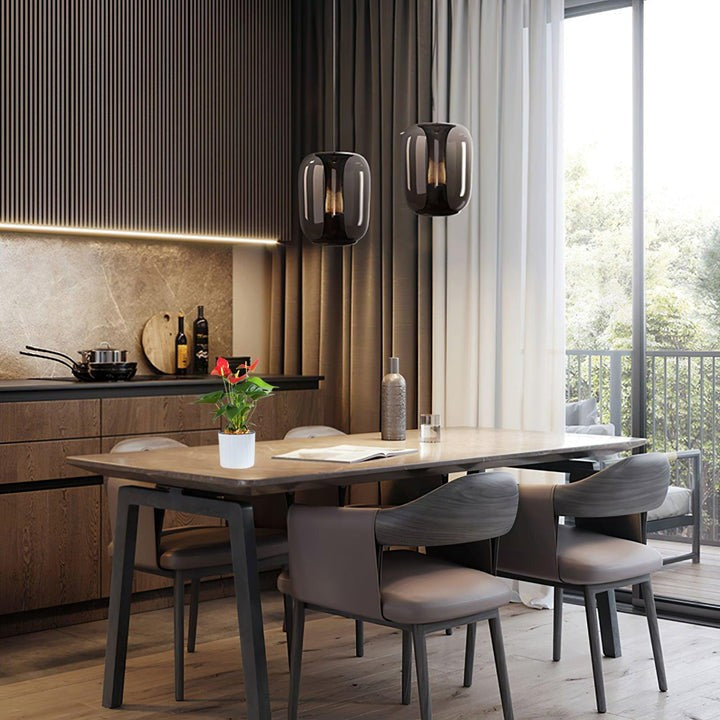 Smoke Gray LED Glass Pendant Light with Gold Accents