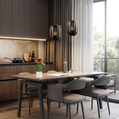 Smoke Gray LED Glass Pendant Light with Gold Accents