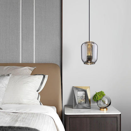 Smoke Gray LED Glass Pendant Light with Gold Accents