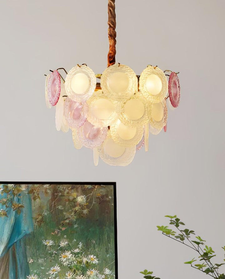 Soft-Hued Glass Disc Branch Chandelier