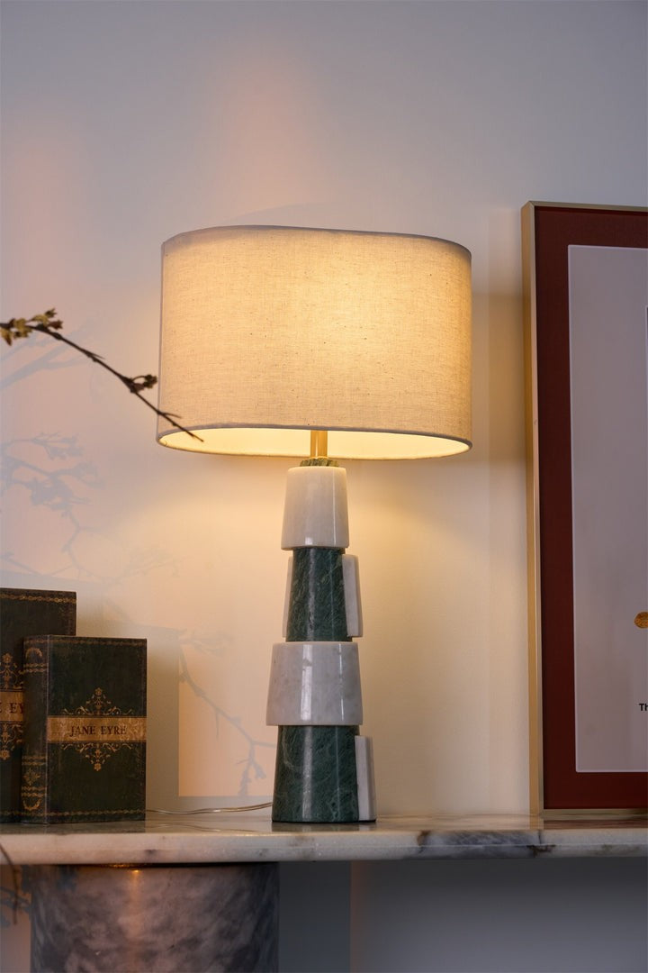 Solid Marble Base Table Lamp with Fabric Shade