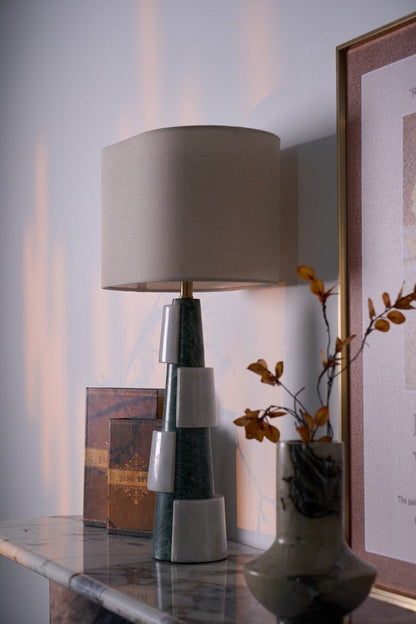Solid Marble Base Table Lamp with Fabric Shade